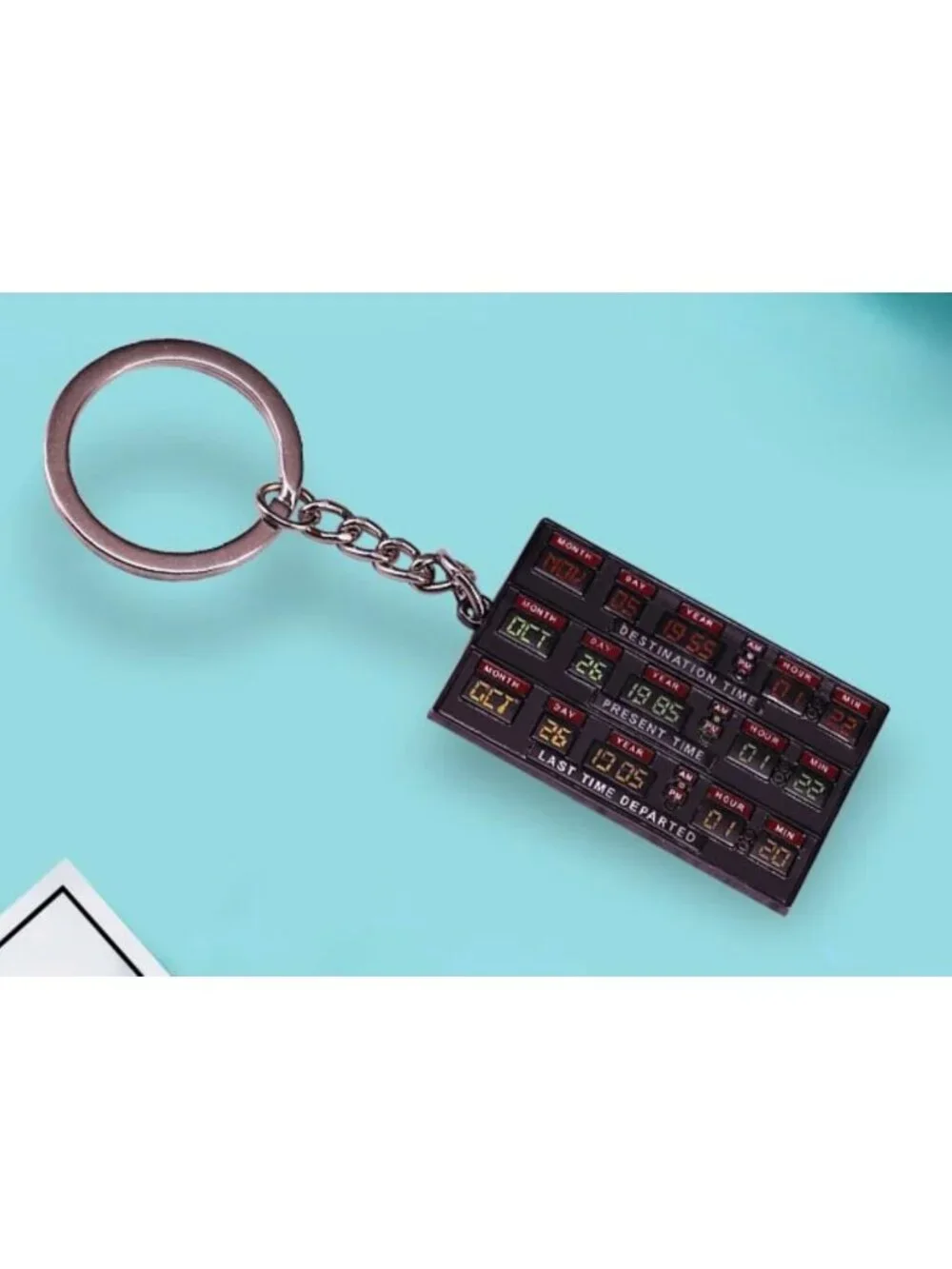 Retro Time Travel Keychain - Delorean, Doc Brown & Marty McFly Inspired Key Ring